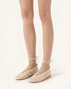 Aurelia Mesh Lace-Up Ballet Flats - Beige