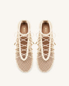 Aurelia Mesh Lace-Up Ballet Flats - Beige