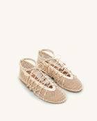 Aurelia Mesh Lace-Up Ballet Flats - Beige