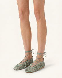 Aurelia Mesh Lace-Up Ballet Flats - Green