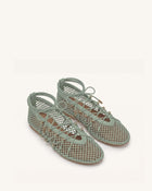 Aurelia Mesh Lace-Up Ballet Flats - Green