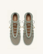 Aurelia Mesh Lace-Up Ballet Flats - Green