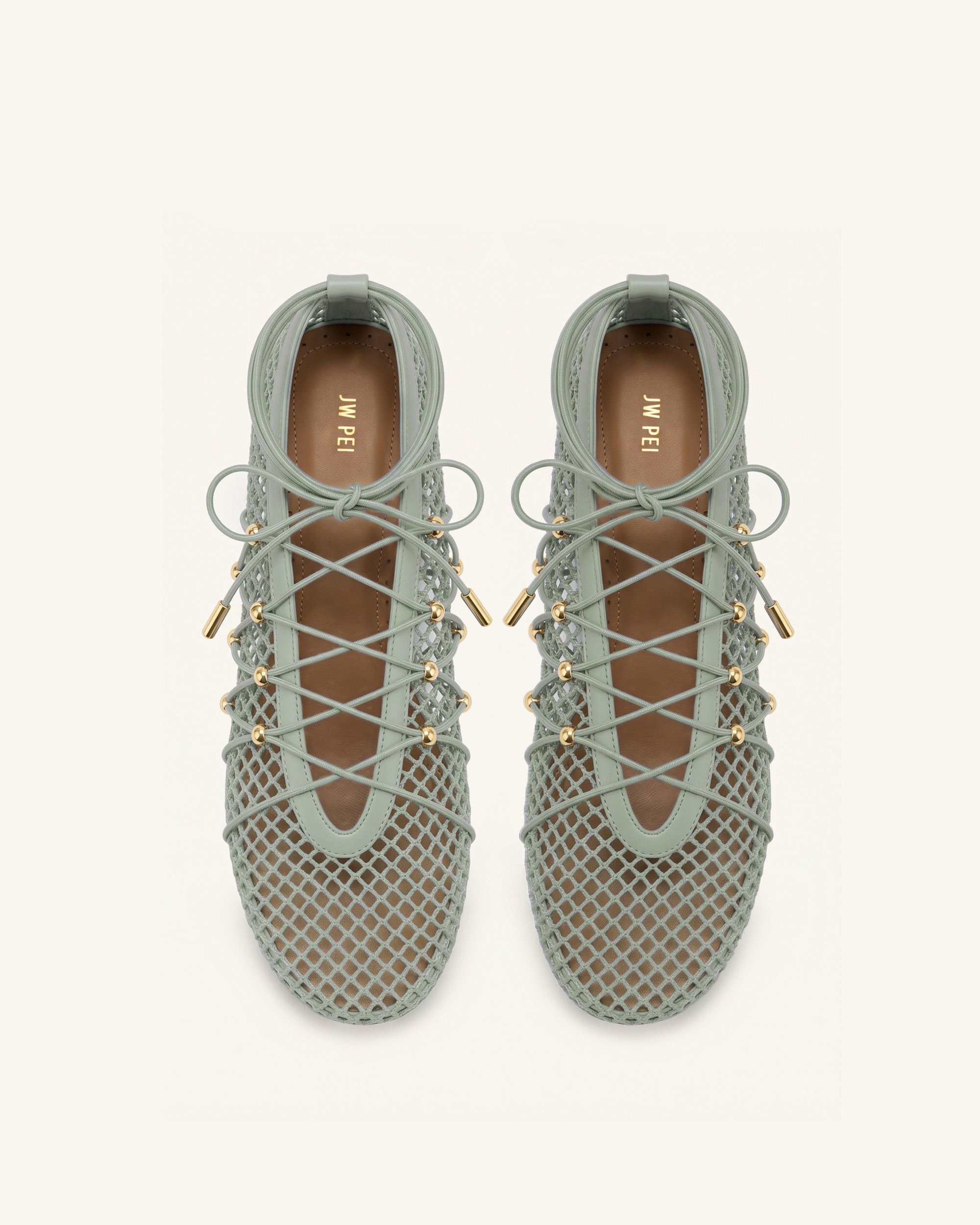 Aurelia Mesh Lace-Up Ballet Flats - Green