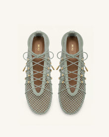 Aurelia Mesh Lace-Up Ballet Flats - Green