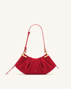 Amelia Faux Suede Pleated Shoulder Bag - Red
