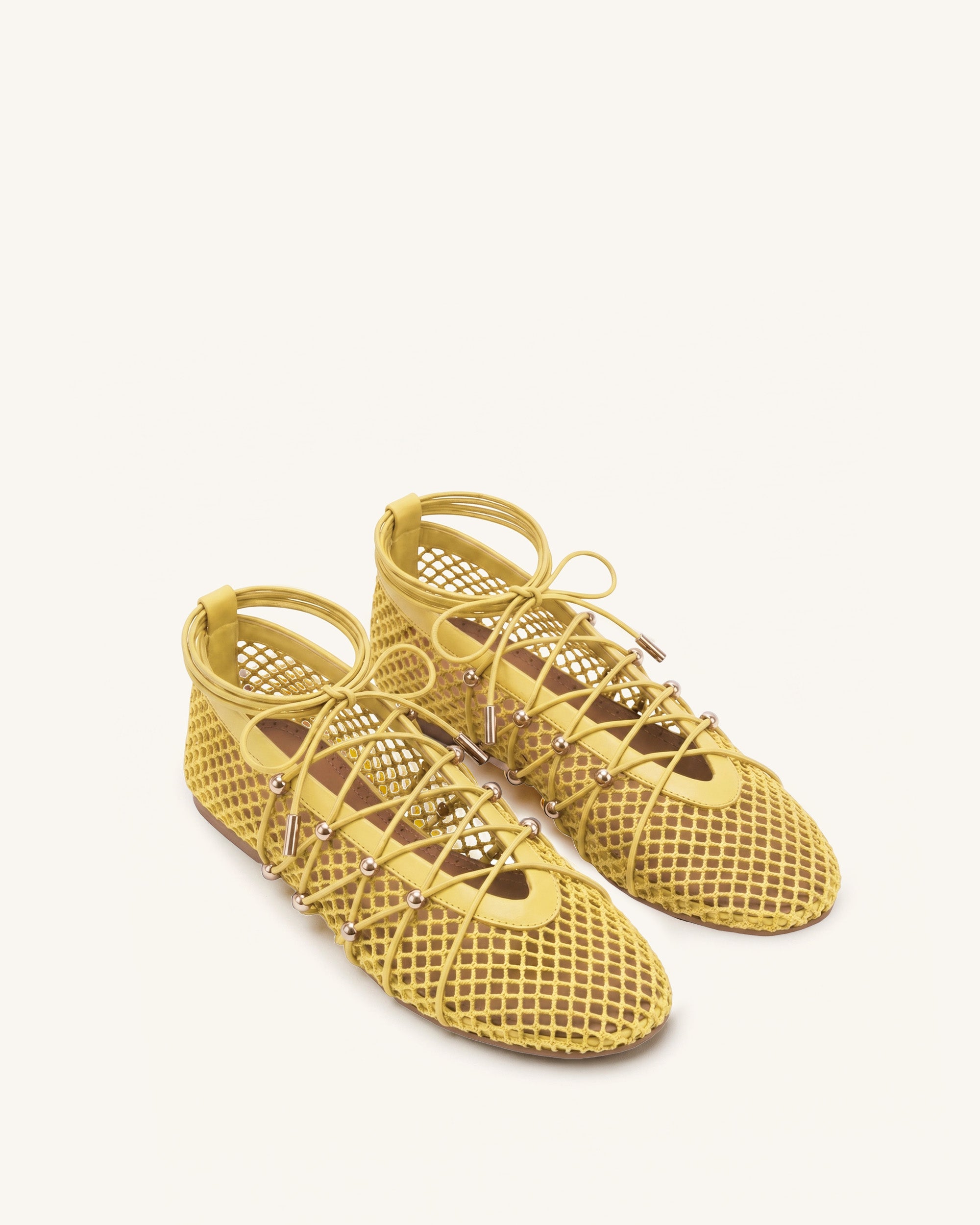 Aurelia Mesh Lace-Up Ballet Flats - Yellow