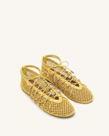 Aurelia Mesh Lace-Up Ballet Flats - Yellow