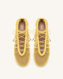 Aurelia Mesh Lace-Up Ballet Flats - Yellow