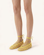 Aurelia Mesh Lace-Up Ballet Flats - Yellow