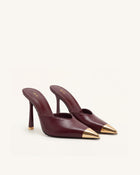 Savannah Metal Cap Toe Pointed Mule Heels - Burgundy