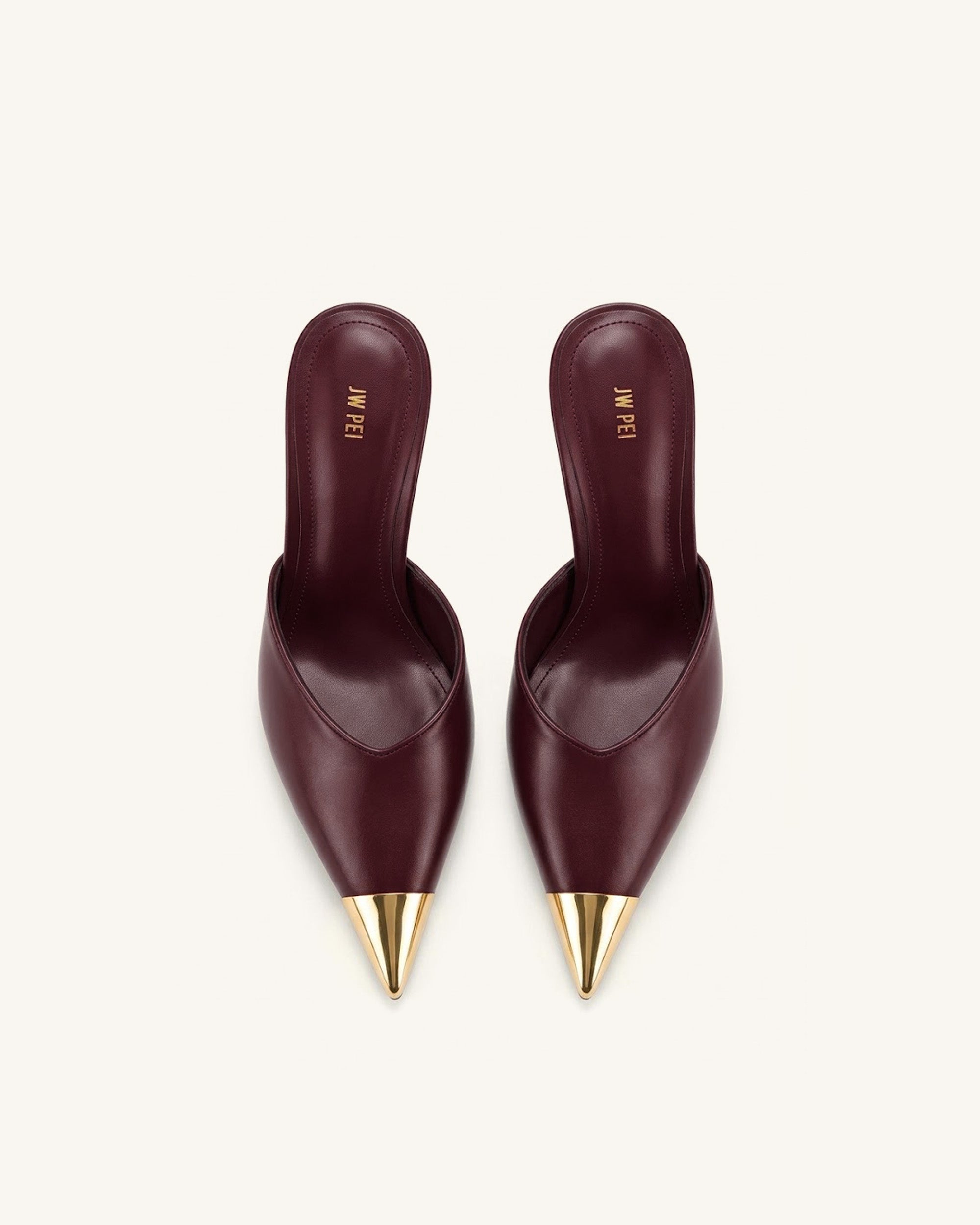 Savannah Metal Cap Toe Pointed Mule Heels - Burgundy