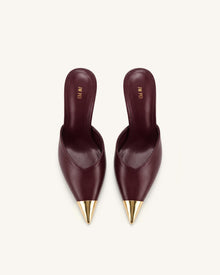 Savannah Metal Cap Toe Pointed Mule Heels - Burgundy