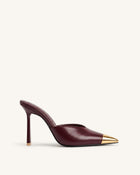 Savannah Metal Cap Toe Pointed Mule Heels - Burgundy