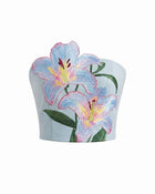 Lily Floral Embroidered Strapless Corset Top - Light Blue