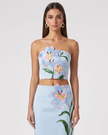Lily Floral Embroidered Strapless Corset Top - Light Blue