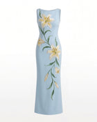 Lily Floral Print Sleeveless Column Maxi Dress - Light Blue