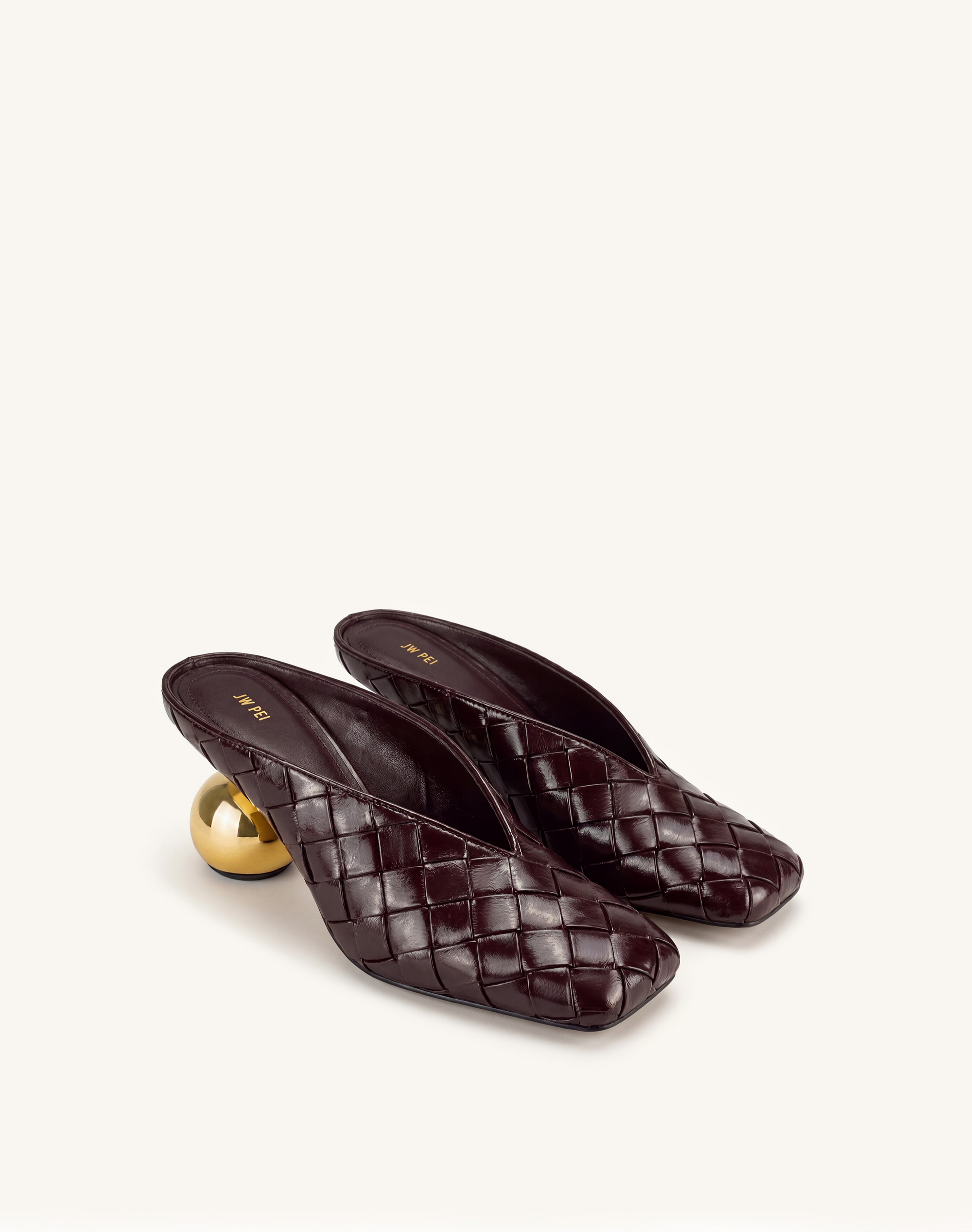 Ellie Woven Square-Toe Mule Heels - Deep Burgundy