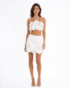 Orchid Floral Appliqué Halter Cropped Top - Ivory