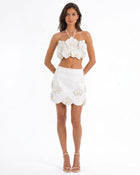 Orchid Floral Appliqué Pearl Trim Mini Skirt - Ivory