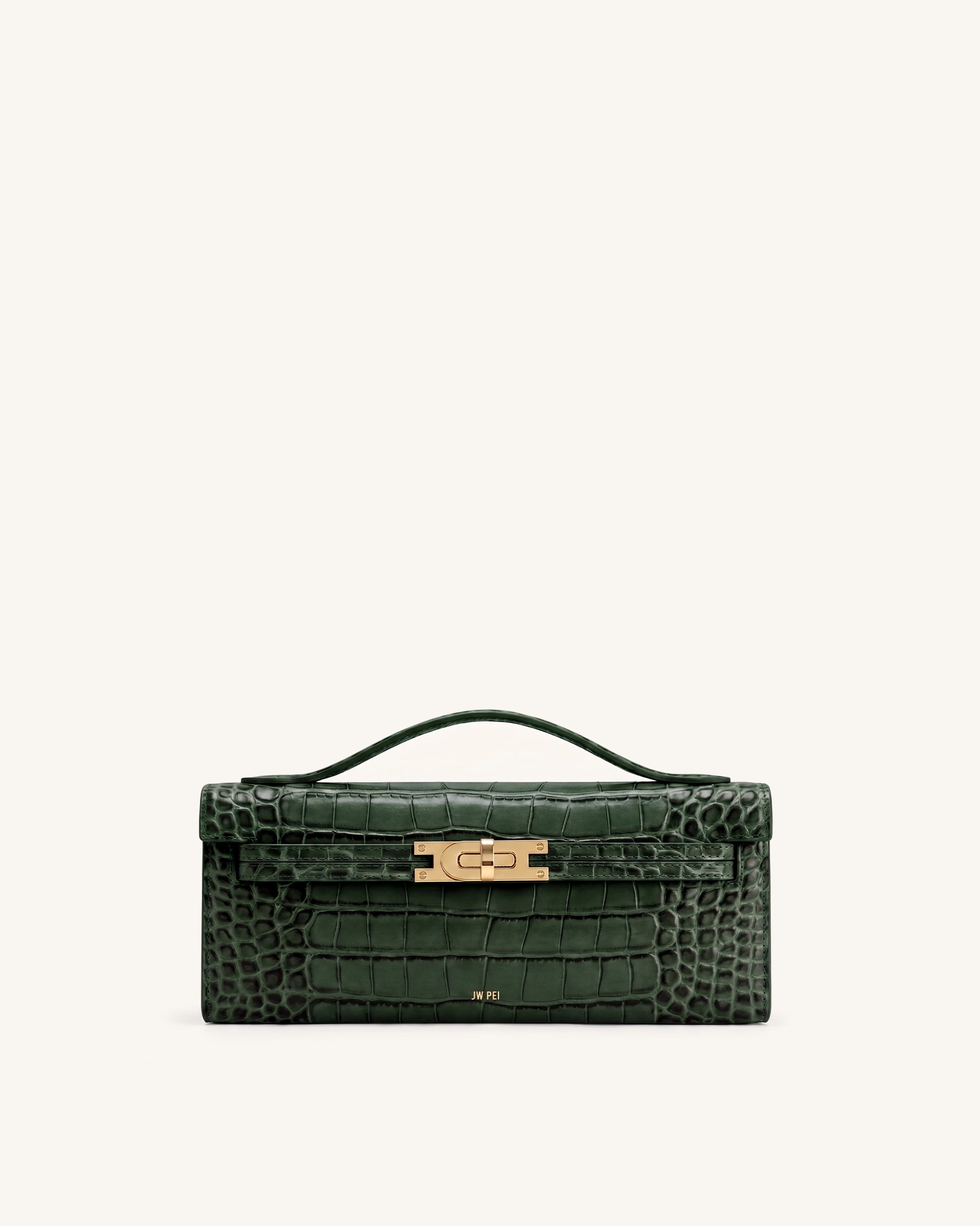 Bria Structured Top Handle Bag - Dark Green Croc