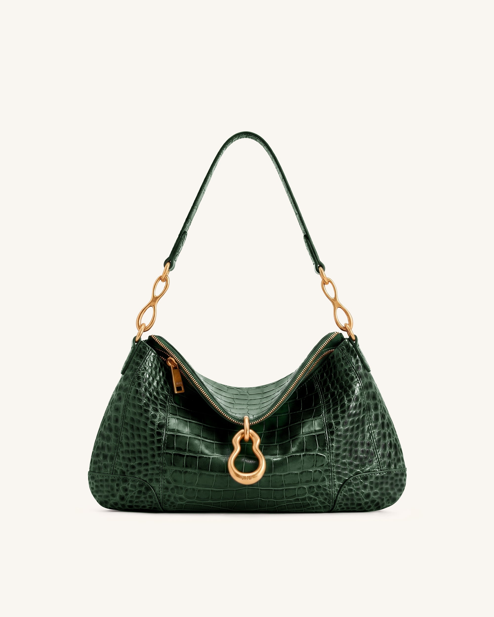 Jayla Metal Pendant Embellished Shoulder Bag - Forest Green Croc