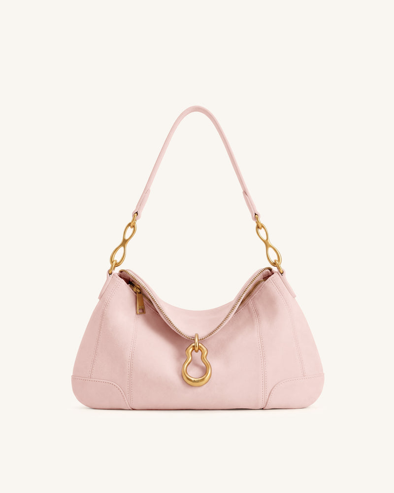 Jayla Faux Suede Metal Pendant Embellished Shoulder Bag - Pink