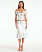 Orchid Embroidered Appliqué Off-Shoulder Twist Top - White