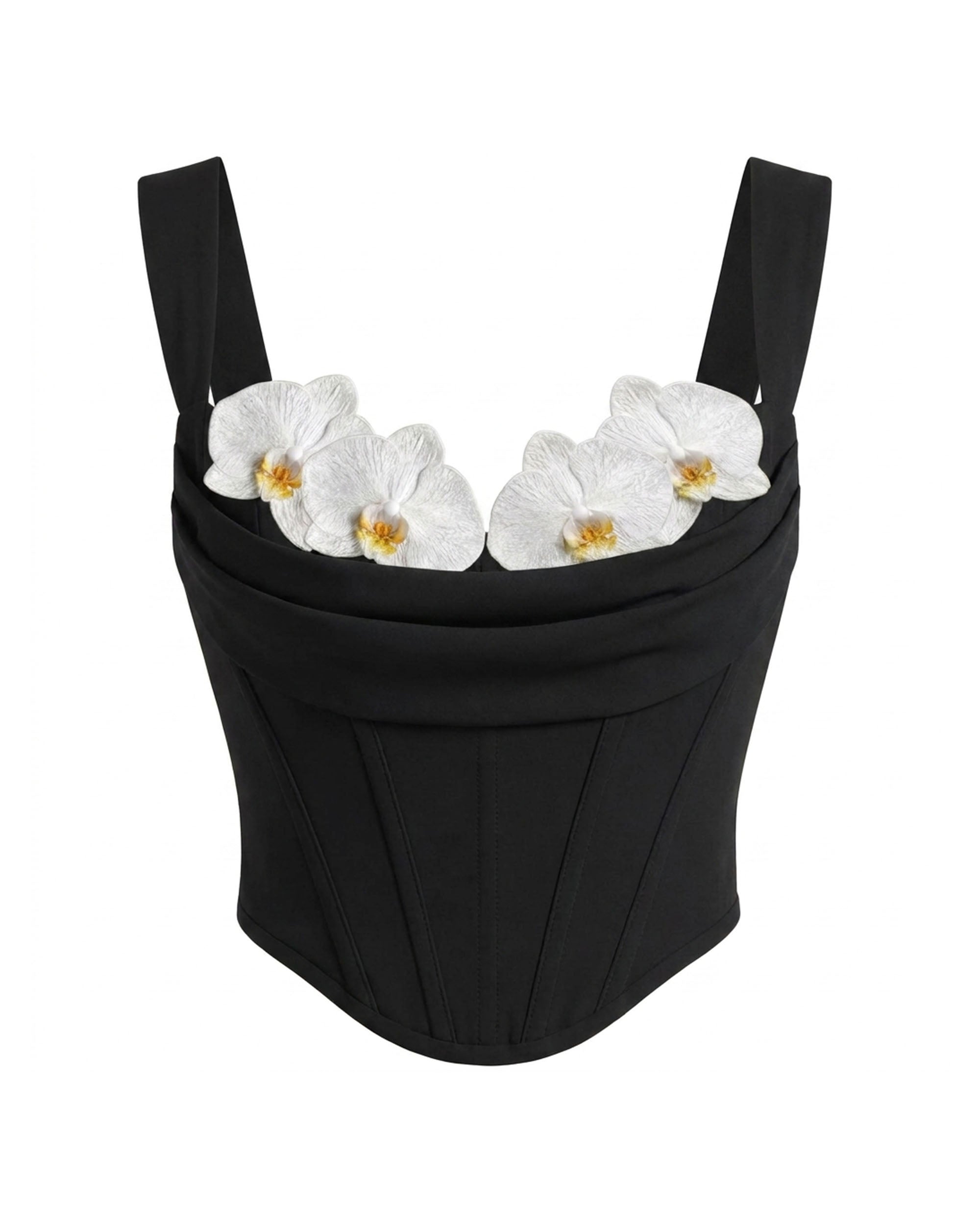 Orchid Appliqué Sculpted Bustier Top - Black