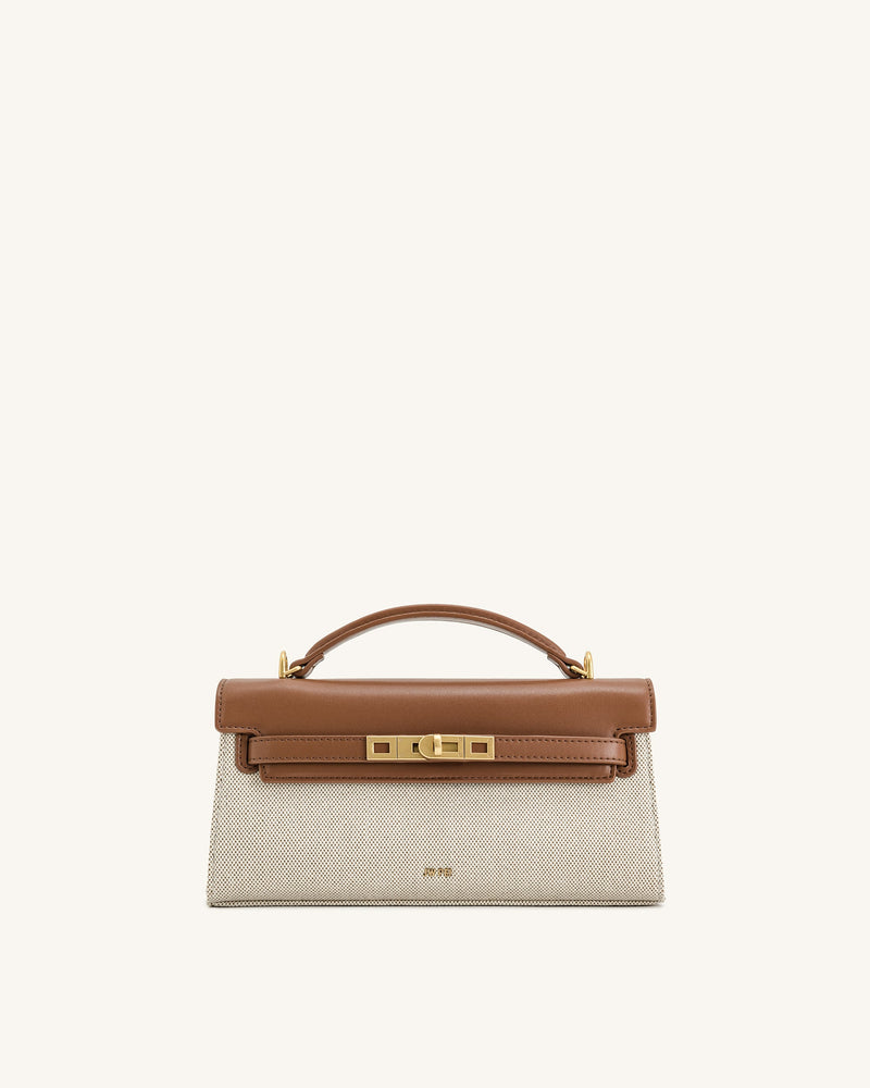 Noor Top Handle Bag - Brown Canvas