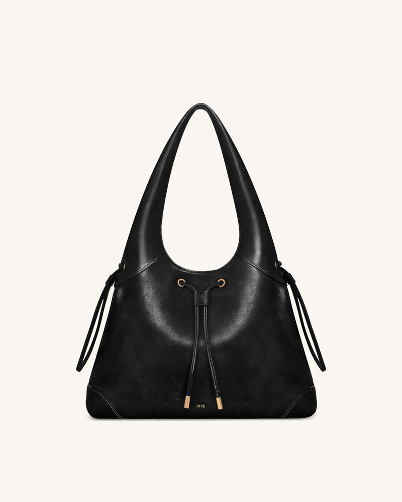 Celandra Drawstring Hobo Bag - Black