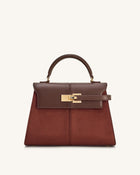 Elise Large Faux Suede Top Handle Bag - Mocha Brown