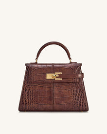 Elise Large Croc-Embossed Top Handle Bag - Chestnut Brown