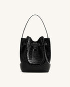 Clara Lock Accent Bucket Shoulder Bag - Black Croc