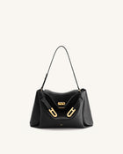 Rhea Pebbled Double Buckle Shoulder Bag - Black