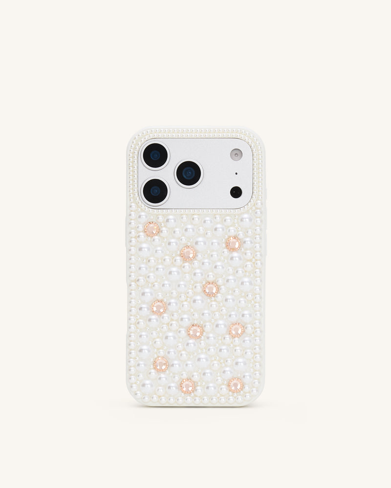 Pearl Embellished Phone Case - White