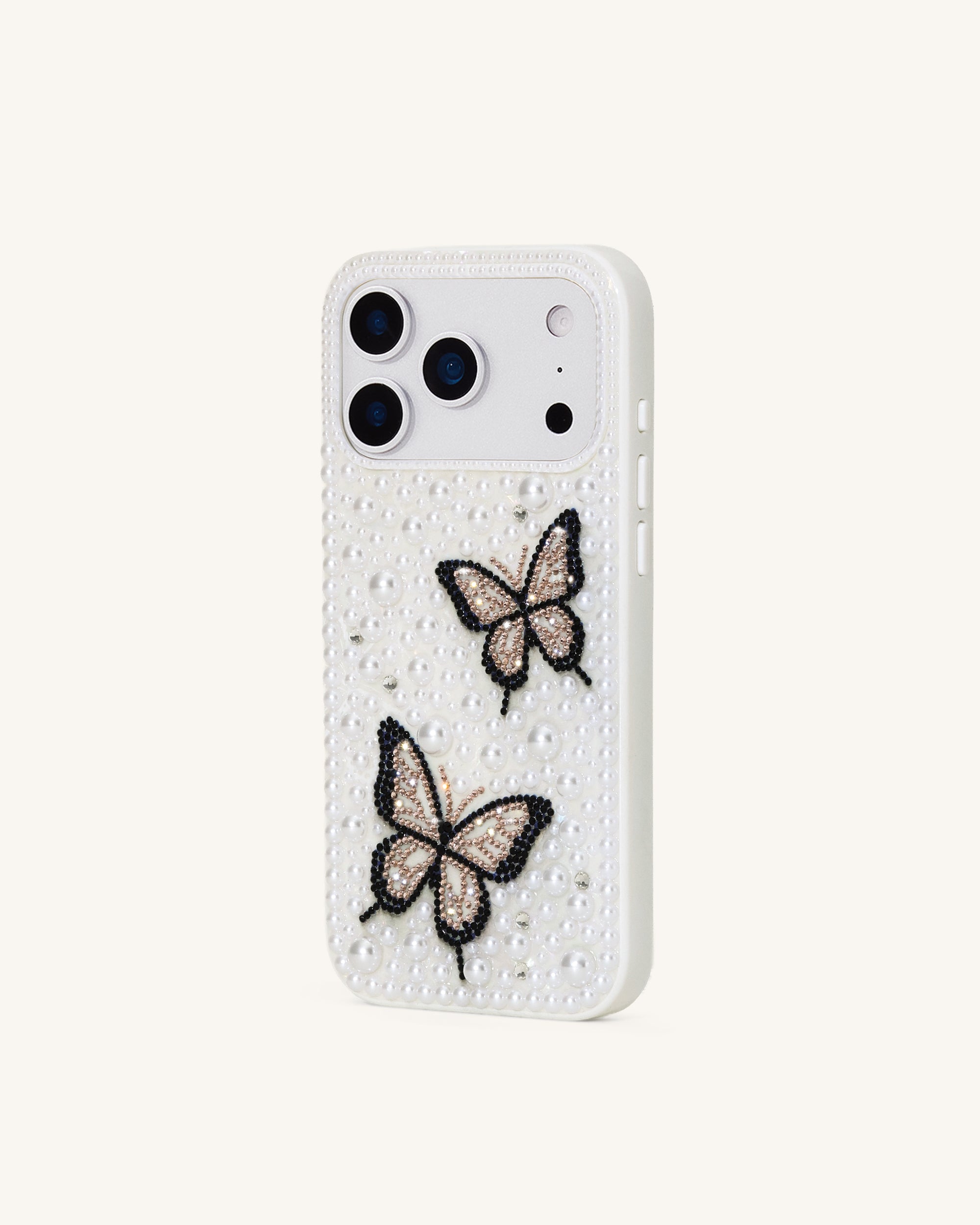 Butterfly Pearl Embellished Phone Case - White