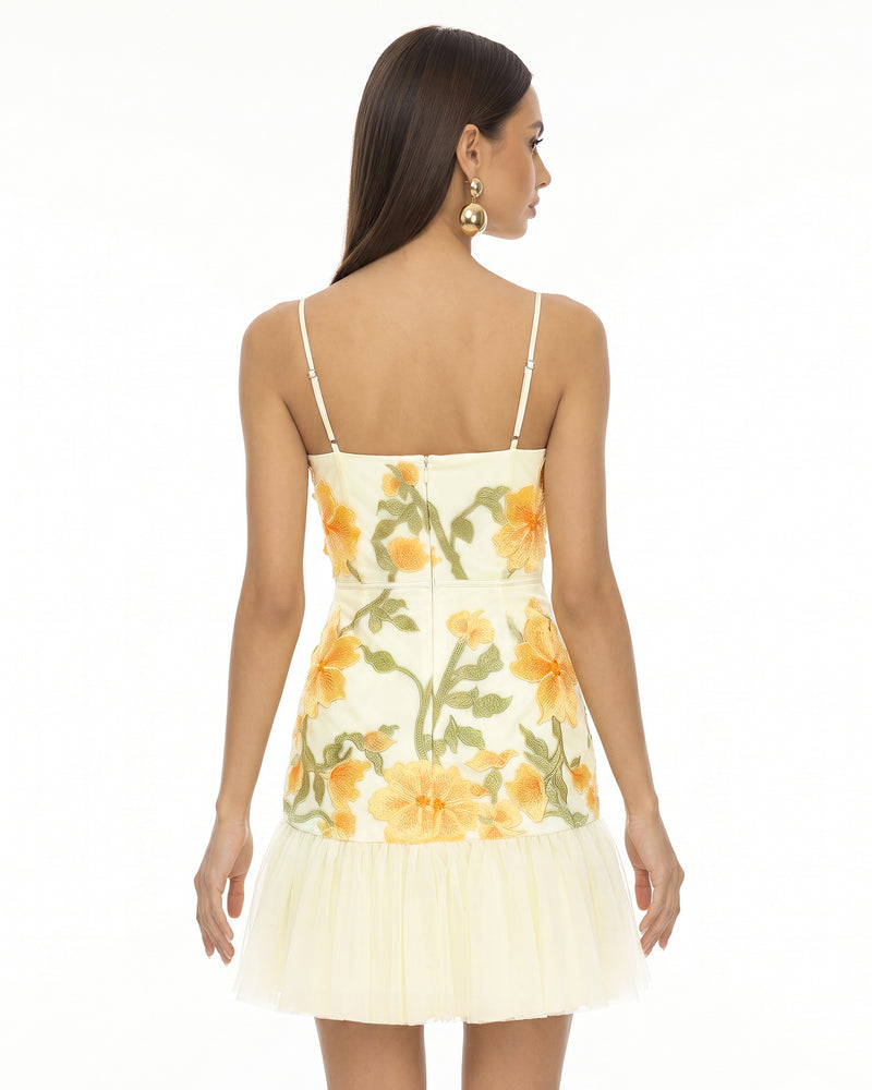 Floral Sling Mini Dress - Marigold
