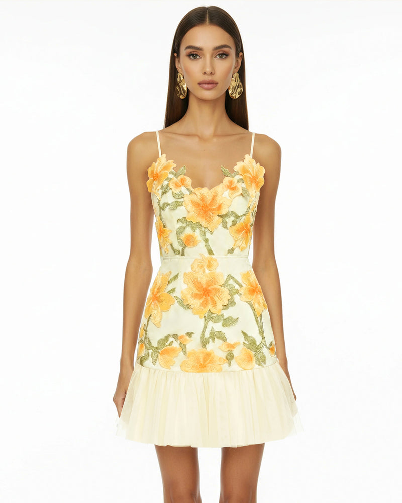 Floral Sling Mini Dress - Marigold