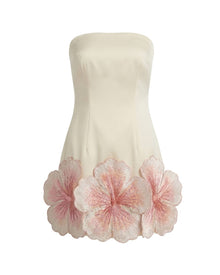 Hibiscus Embroidered Scalloped Mini Dress - Ivory