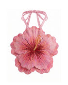 Hibiscus Embroidered Halter Crop Top - Pink