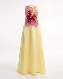 Hibiscus Embroidered Bandeau Maxi Dress - Yellow