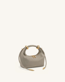 Ellie Faux Suede Metal Ring Embellished Top Handle Bag - Grey