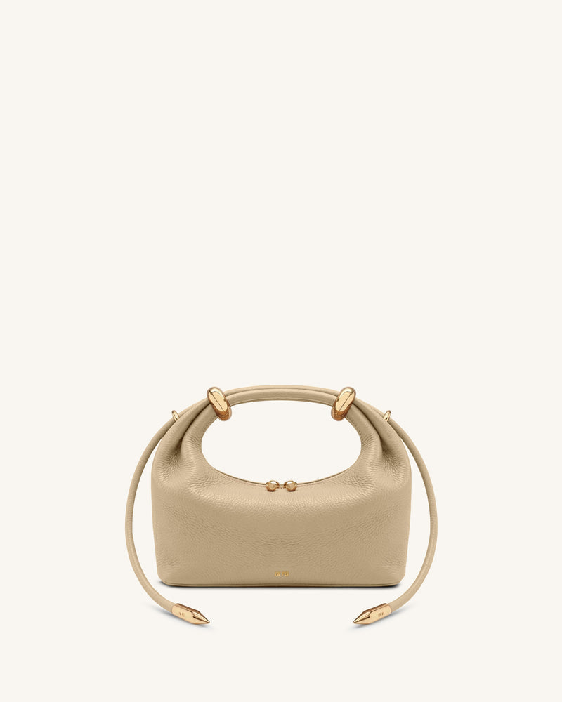 Ellie Metal Ring Embellished Top Handle Bag - Beige