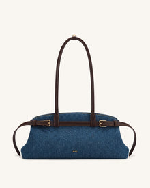 Arden Belt Detail East-West Shoulder Bag - Blue Denim