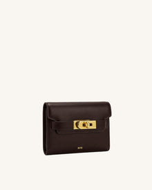 Yara Turn-Lock Flap Compact Wallet - Reddish Brown