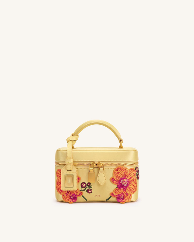 Cleo Embroidered Box Shape Top Handle Bag - Champagne Yellow