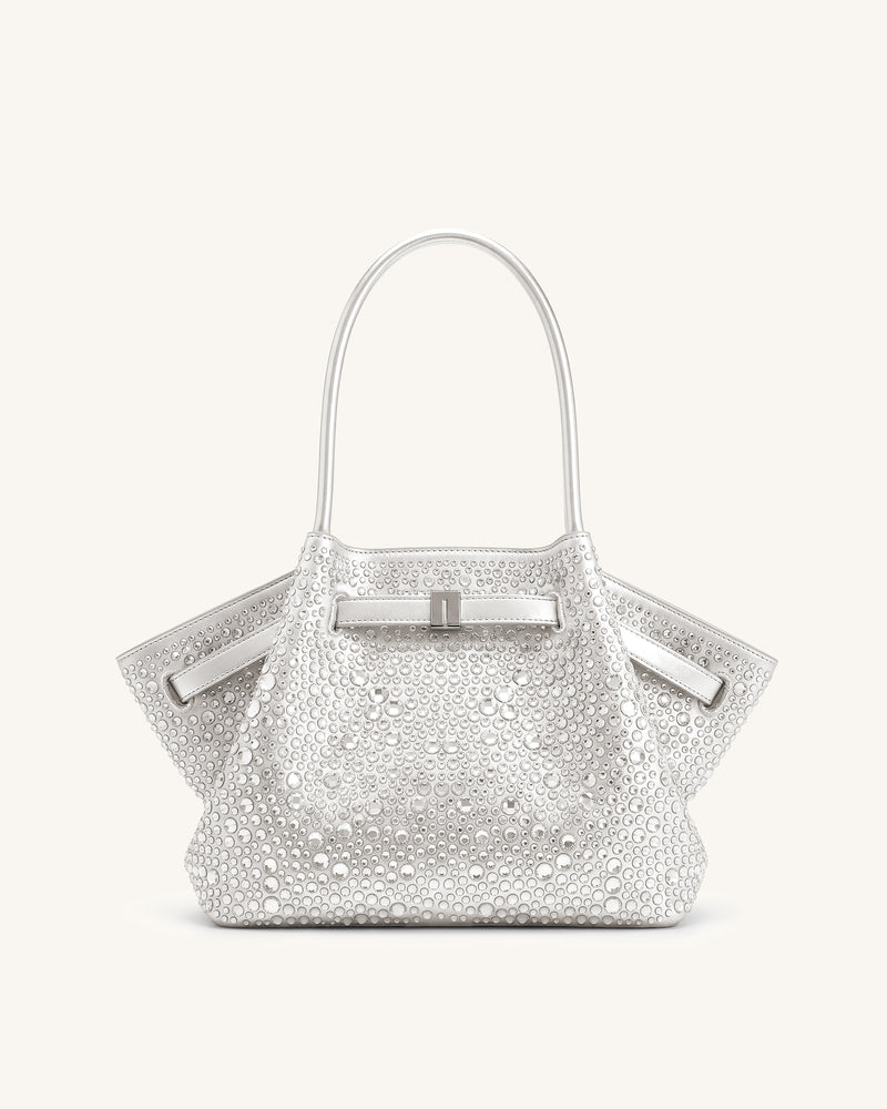 Hana Medium Artificial Crystal Tote Bag - Silver