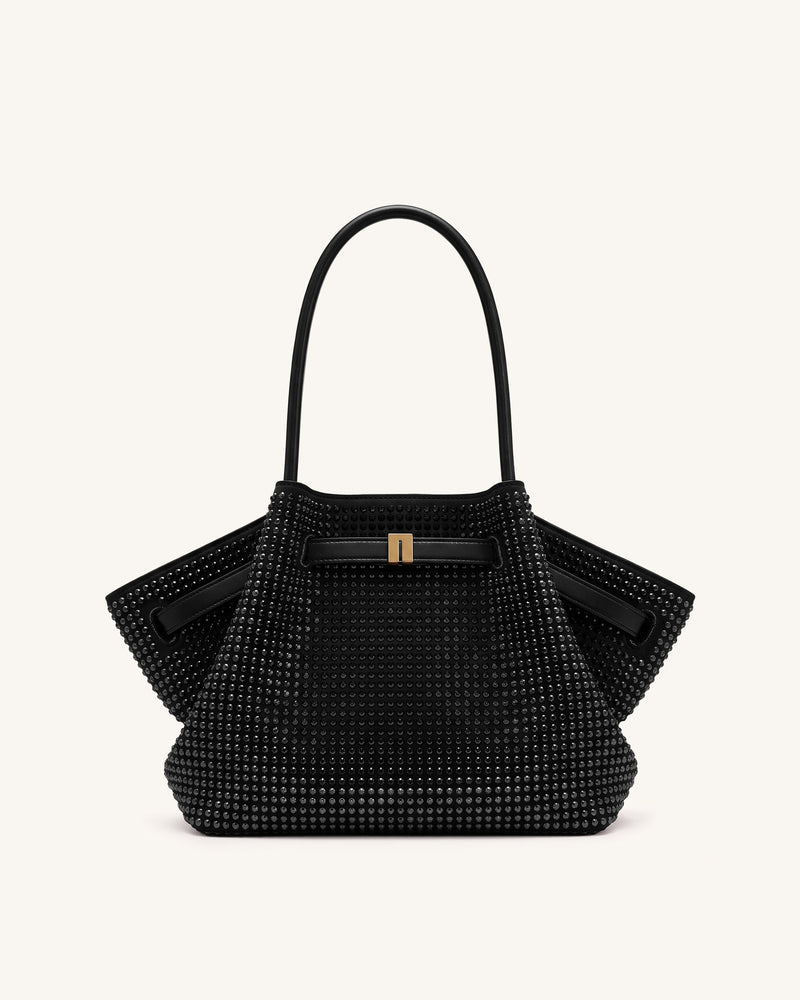 Hana Medium Artificial Crystal Tote Bag - Black