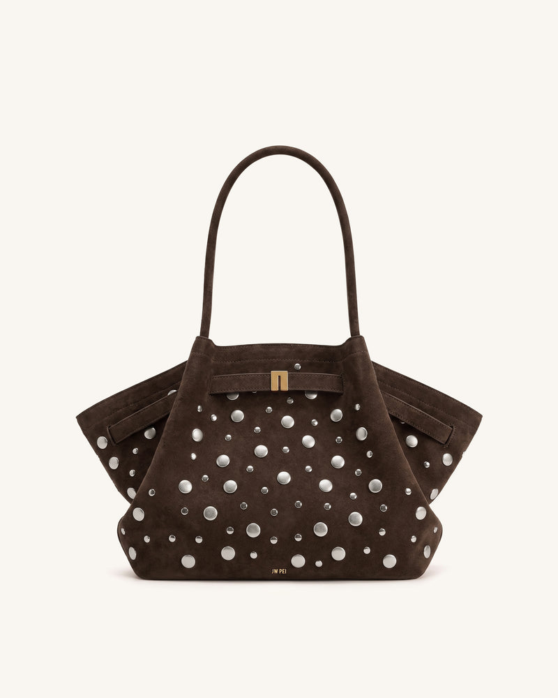 Hana Medium Faux Suede Tote Bag - Dark Brown