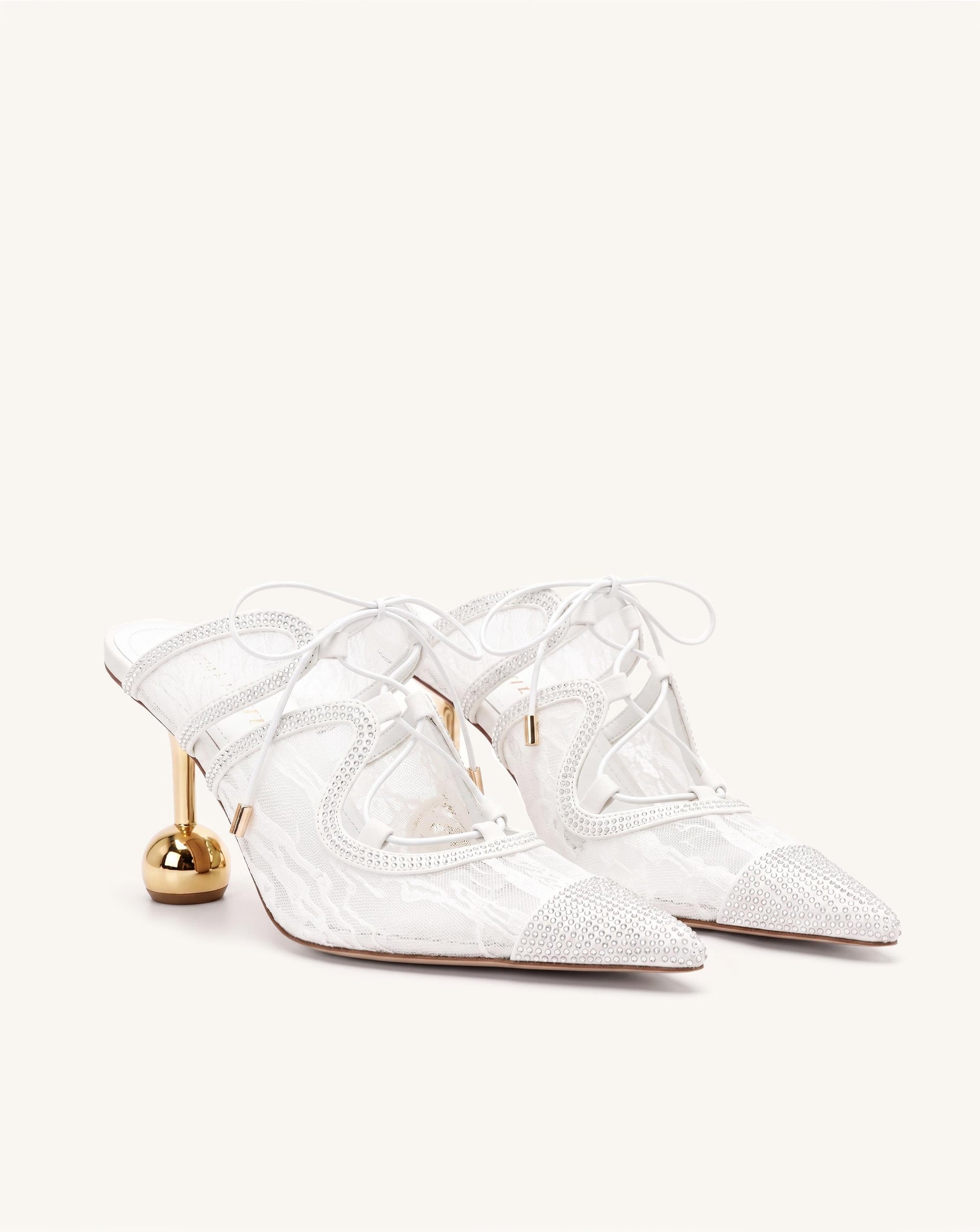 Sofia Lace Bow Mule Heels - White